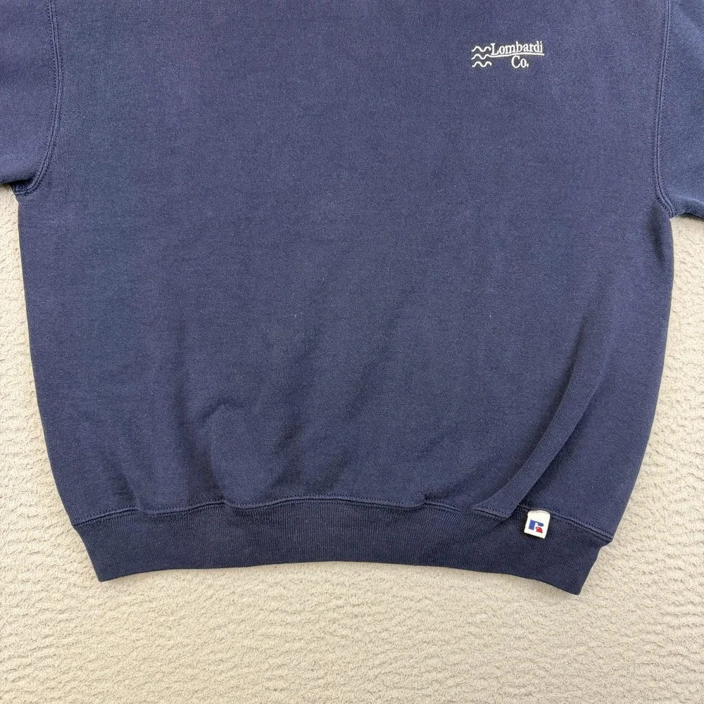 Vintage Russell Athletic Sweatshirt Mens Medium Blue Lombardi Co Embroidered 90s